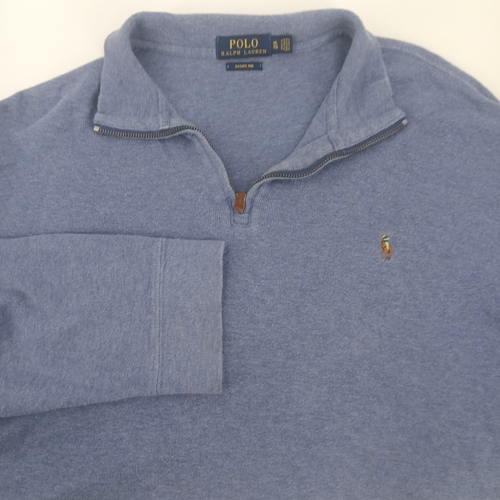 Polo Ralph Lauren Estate Rib Quarter Zip Pullover Blue Heather XL Mens Sweater